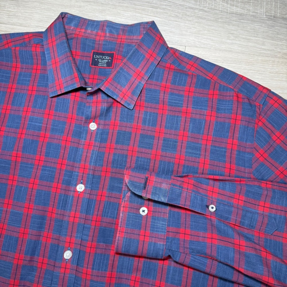 UNTUCKit Men's Red & Blue Plaid Button Down Long Sleeve‎ Shirt Casual Multicolor